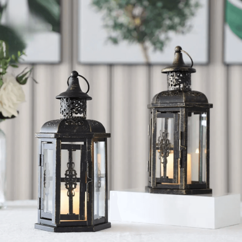 Black Iron Candle Holder Lantern Scandinavian Style
