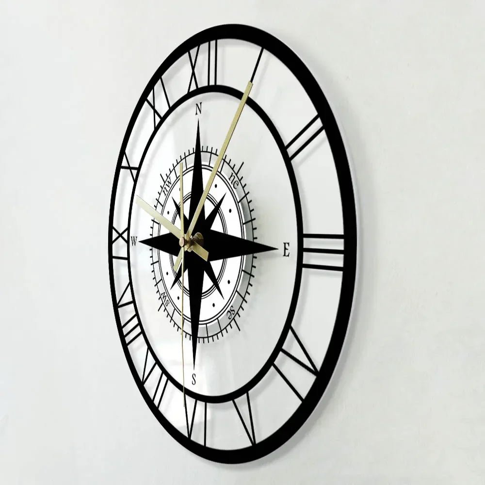 Nautical Compass Wall Clock – Chic and Functional Decorative Touch