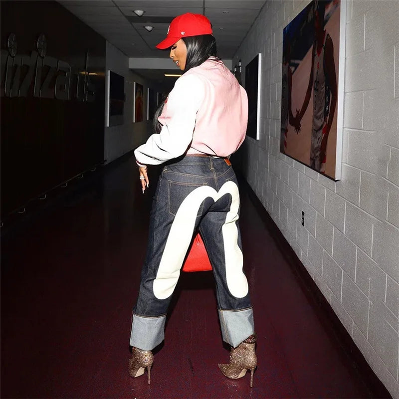 Nina | Mode Bukser – Lige Skæring Og Kontrast Hjerte Mønster 