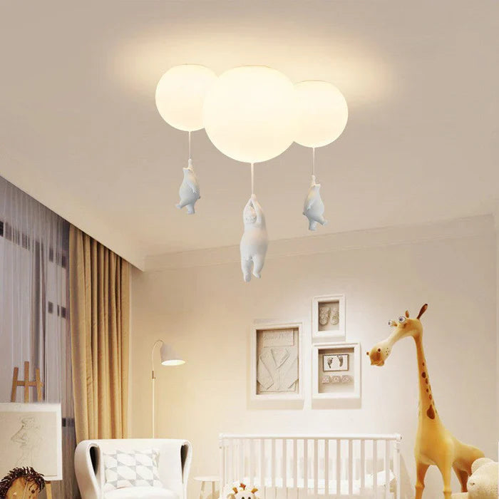 Plafonnier Enfant — Oursons Suspendus À Des Ballons Lumineux