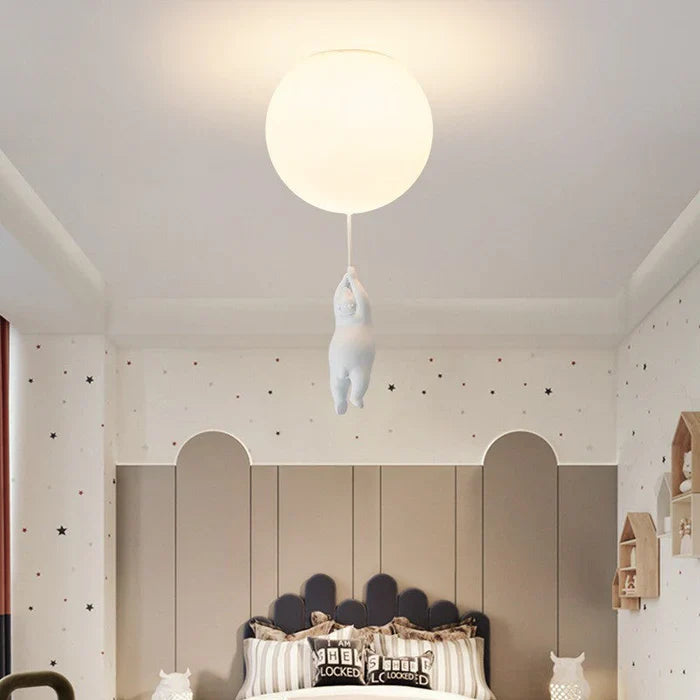 Children's Ceiling Light — Hanging Bears with Glowing Balloons 