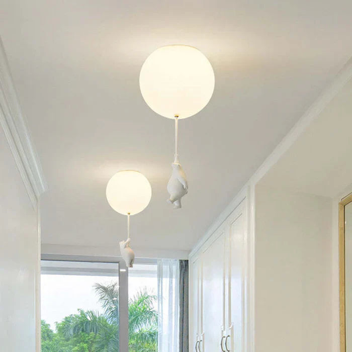 Children's Ceiling Light — Hanging Bears with Glowing Balloons 