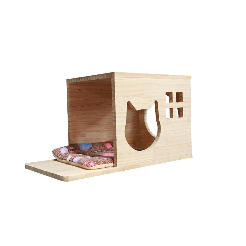 Väggmonterad klätterram för katt med hängande plattform och stege 