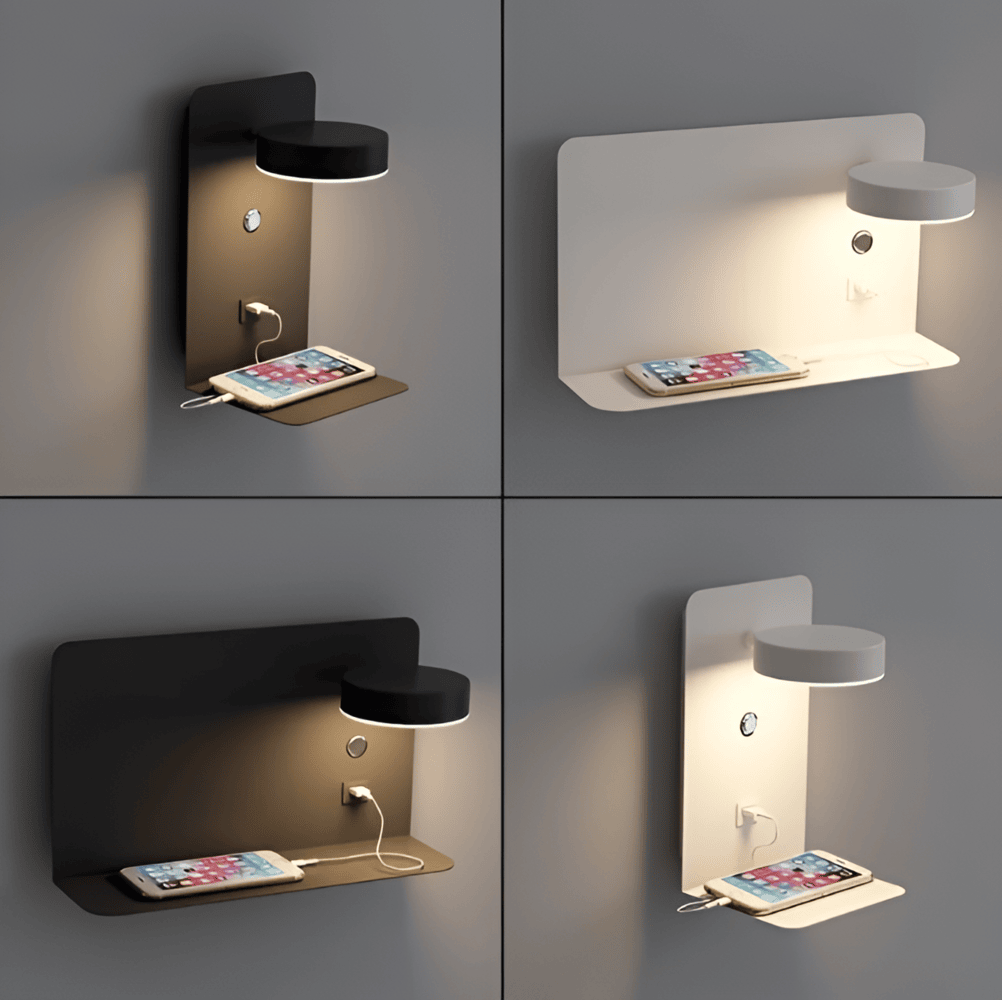 Nástěnné svítidlo Led s policí a USB portem - moderní design a funkce 2 v 1